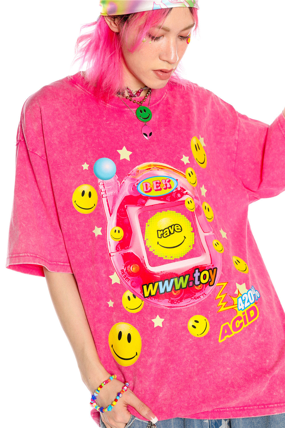 Blusa rosa Barbie Y2K dopamina effetto tintura annodata