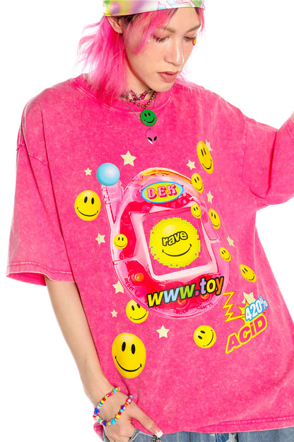 Blusa rosa Barbie Y2K dopamina effetto tintura annodata