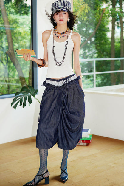 Patchwork Asymmetrical Wide-Leg Pants