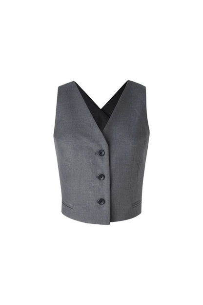 Blazer grigio scuro con scollo a V e schiena scoperta