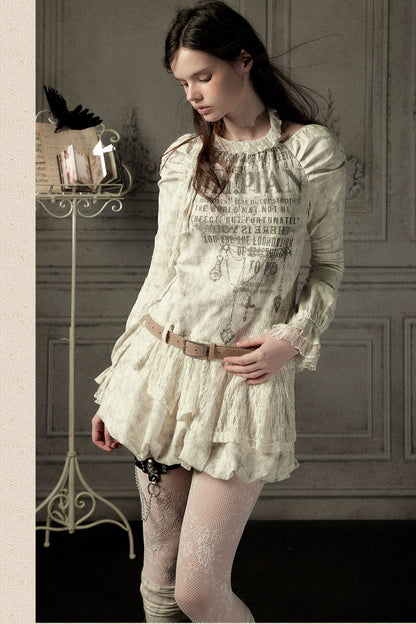 Beige Long Sleeve Halter Dress