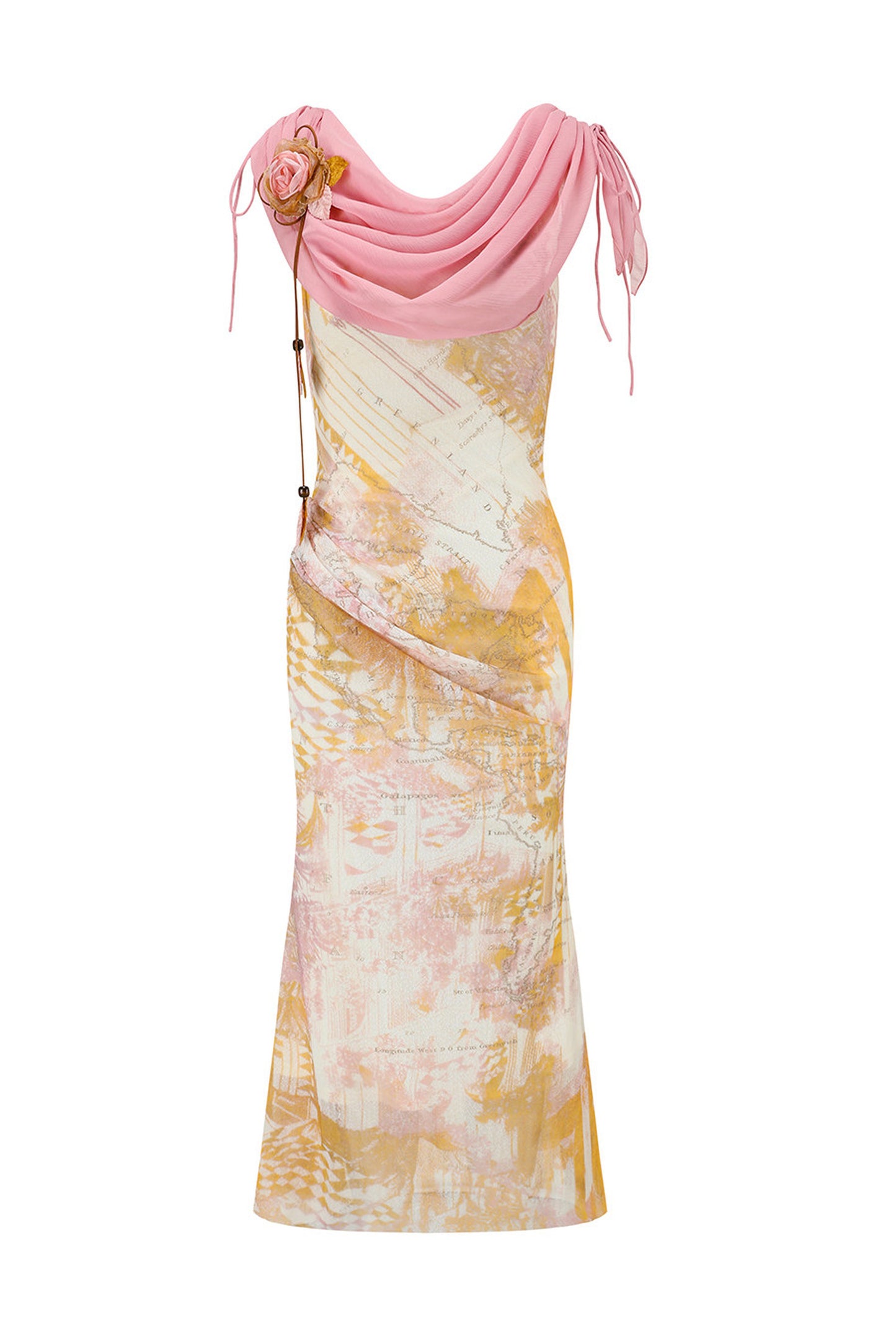 Long Floral Draped Collar Dress Set-Up