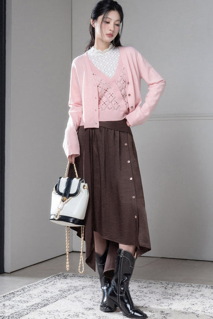 Satin Irregular Slit Hem Skirt