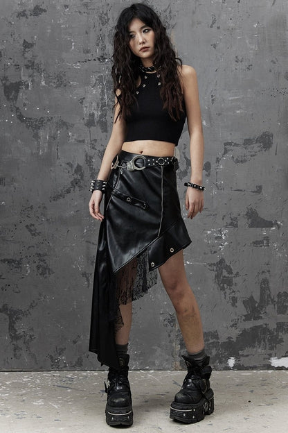 Asymmetrischer Patchworkrock aus Kunstleder