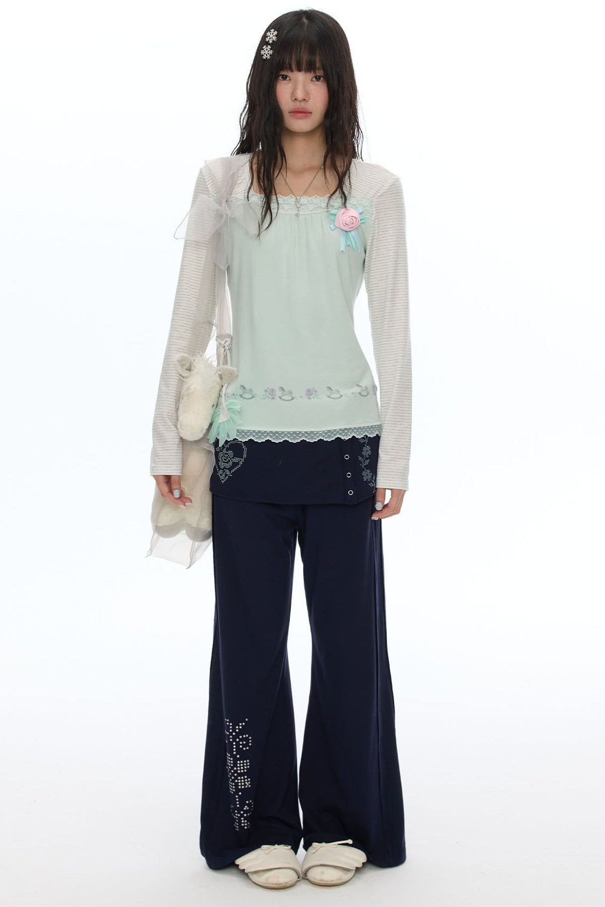 Striped Patchwork Lace Top