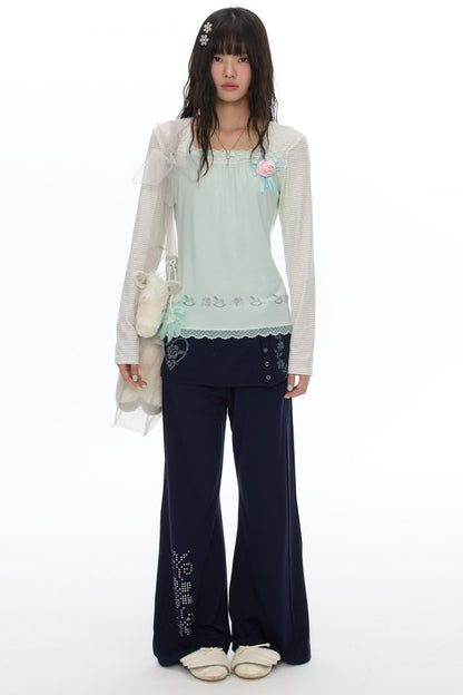 Striped Patchwork Lace Top
