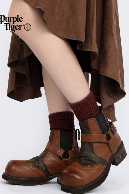 Retro Distressed Brown Short Boots
