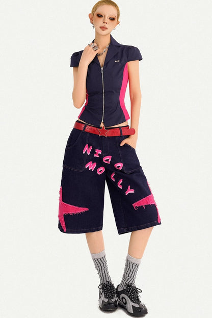 V-Neck Patchwork Blouse Set-Up