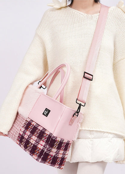 Furry Color-Block Tote Bag