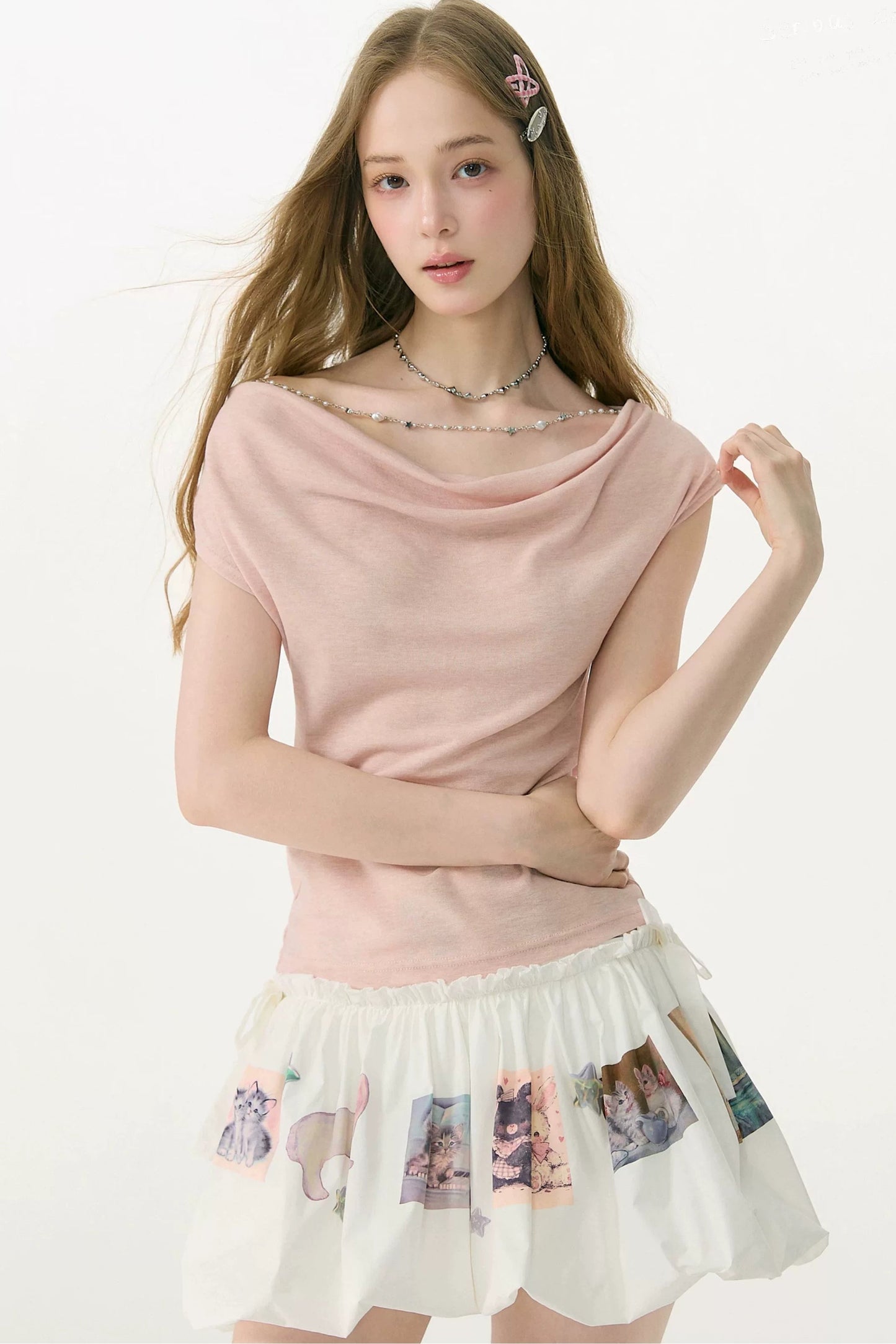 Peach Pink Chain Collar T-Shirt