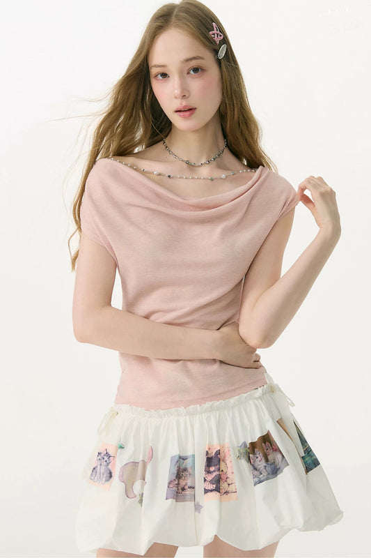 Peach Pink Chain Collar T-Shirt