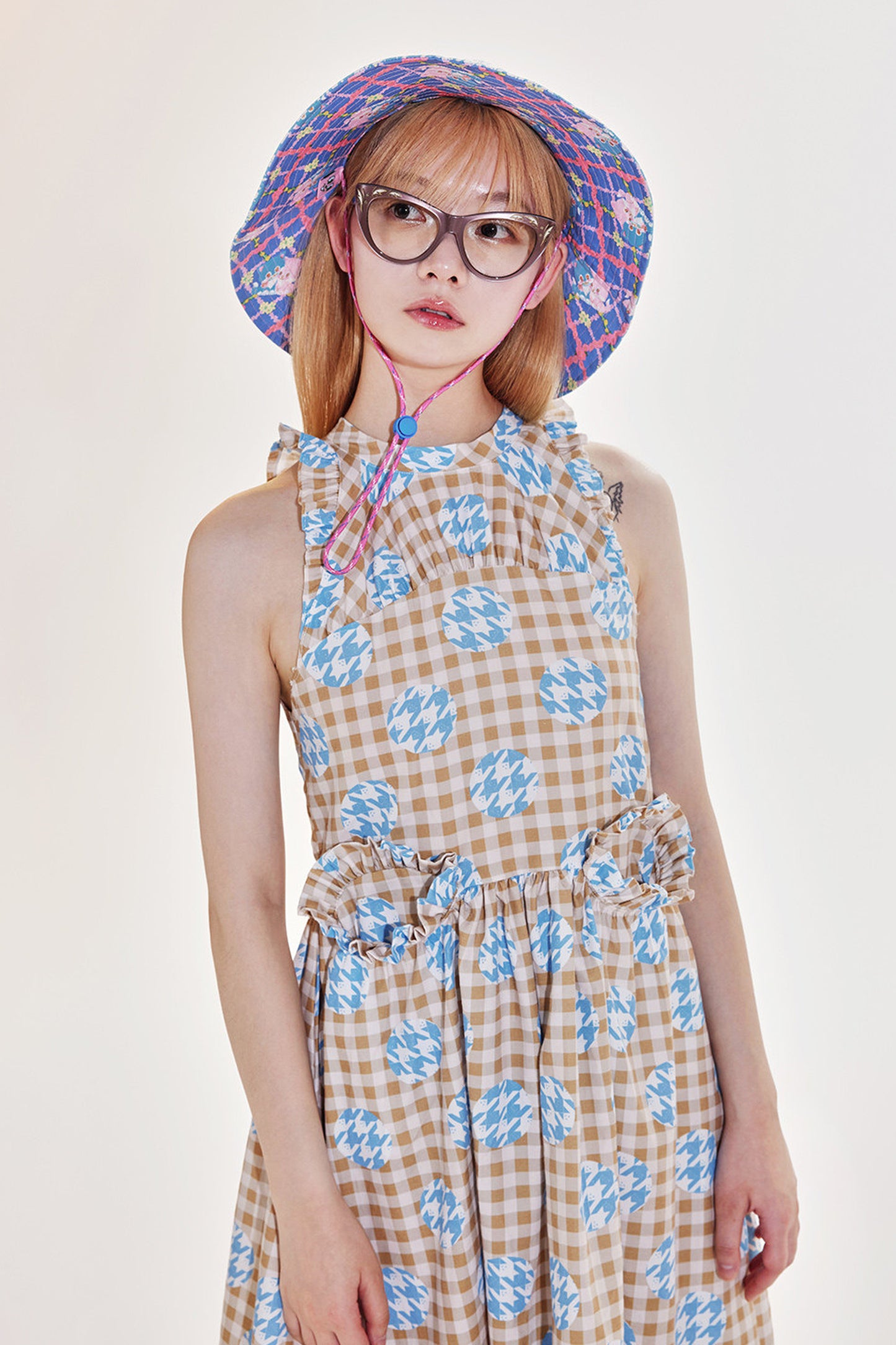 Plaid Patchwork Halter Neck Dress