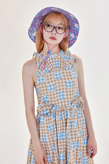 Plaid Patchwork Halter Neck Dress