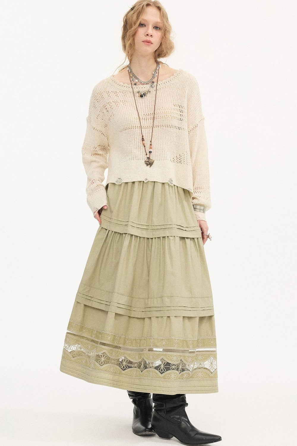 Hollow Lace A-Line Skirt