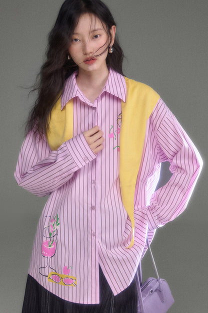 Holiday Striped Long-Sleeve Shirt and Pants Set-Up