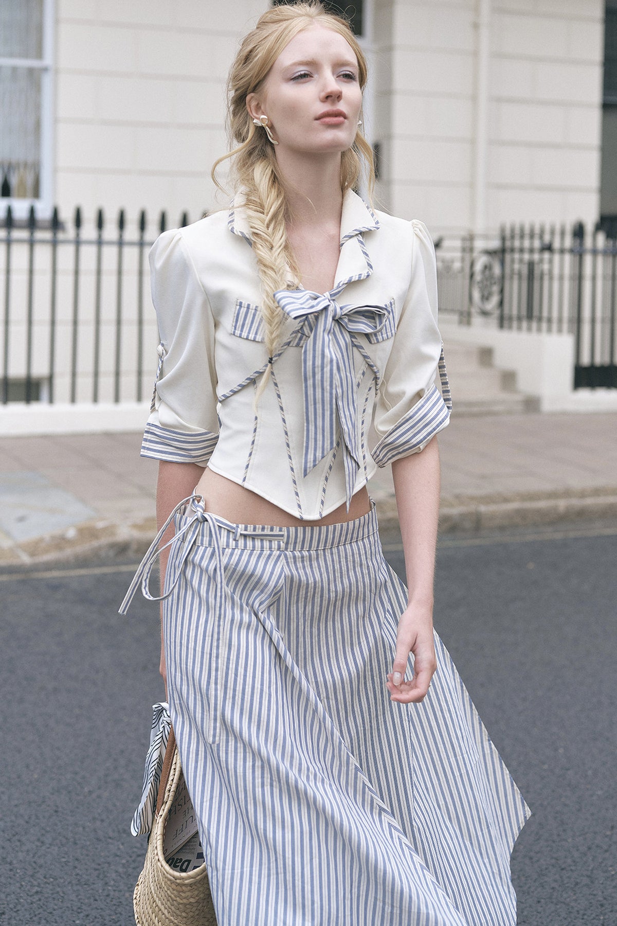 Striped Bow Layered-Look Dress, Top and Skirt Set -Up