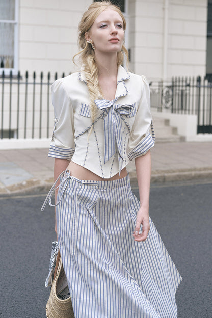Striped Bow Layered-Look Dress, Top and Skirt Set -Up