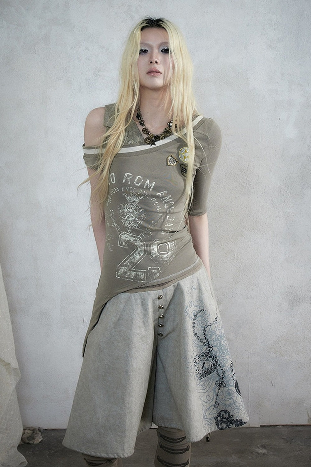 Punk Print Layered-Look Skirt