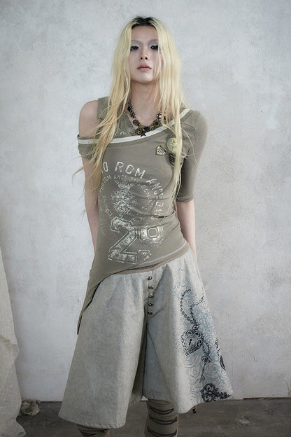 Punk Print Layered-Look Skirt