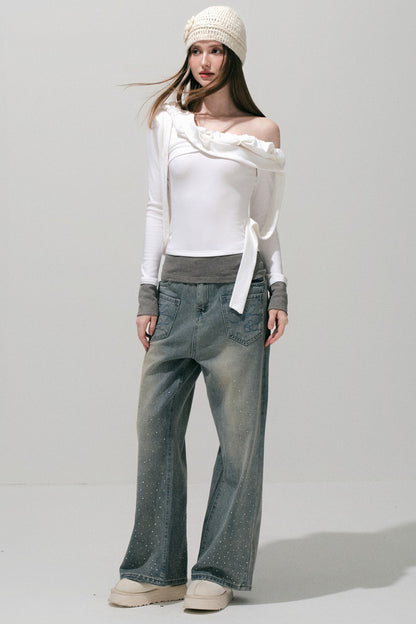 Rhinestone Wide-Leg Jeans