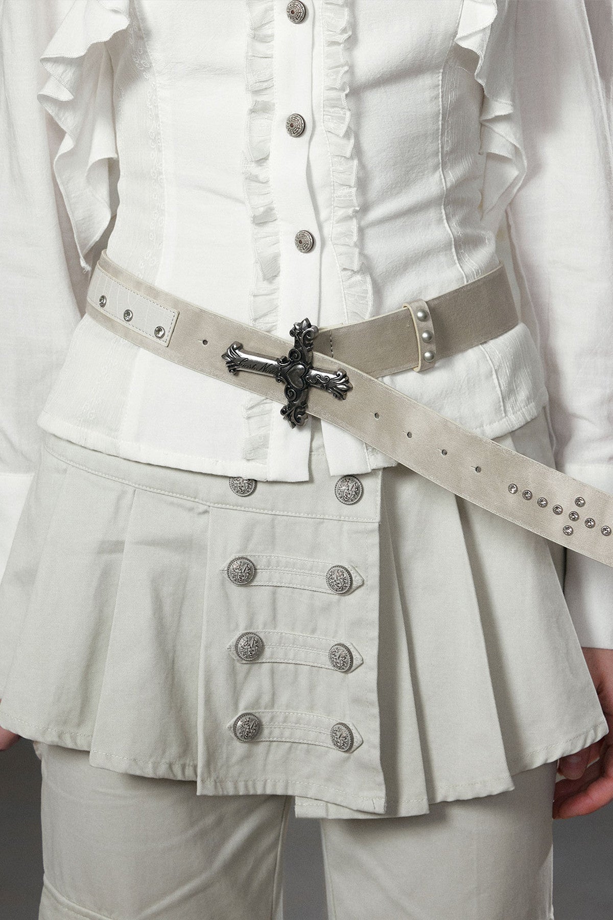 Carved Cross Studded Leather Belt