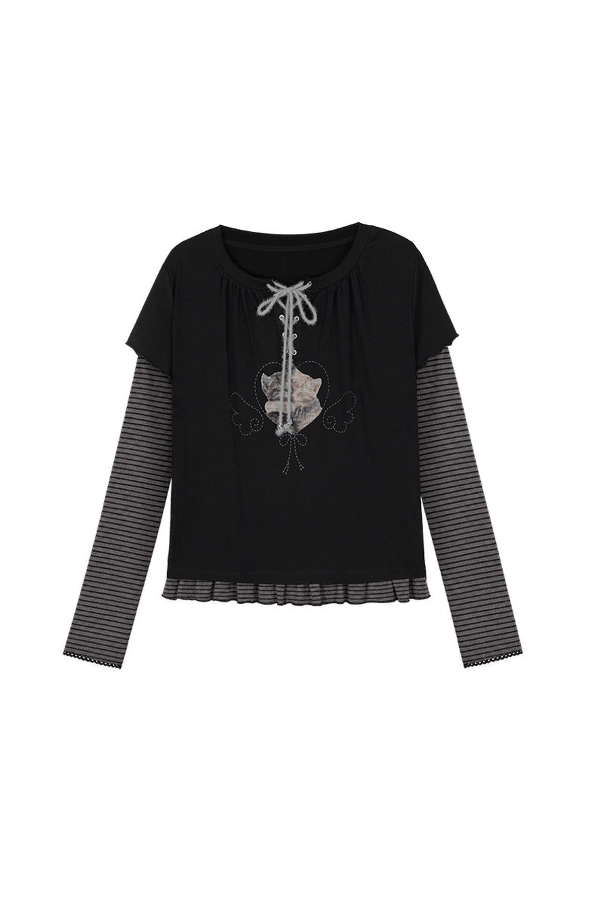 Black Striped Tie-Up Cat T-shirt