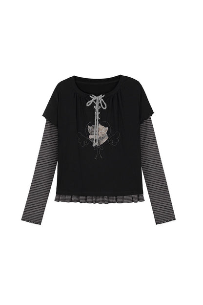 Black Striped Tie-Up Cat T-shirt