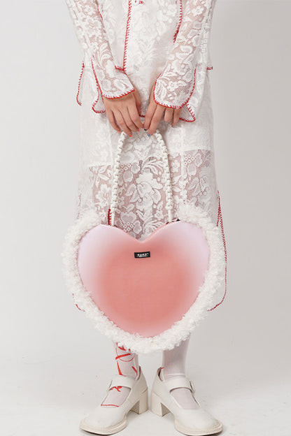 Sac bandoulière sous le bras tissé moelleux en forme de cœur