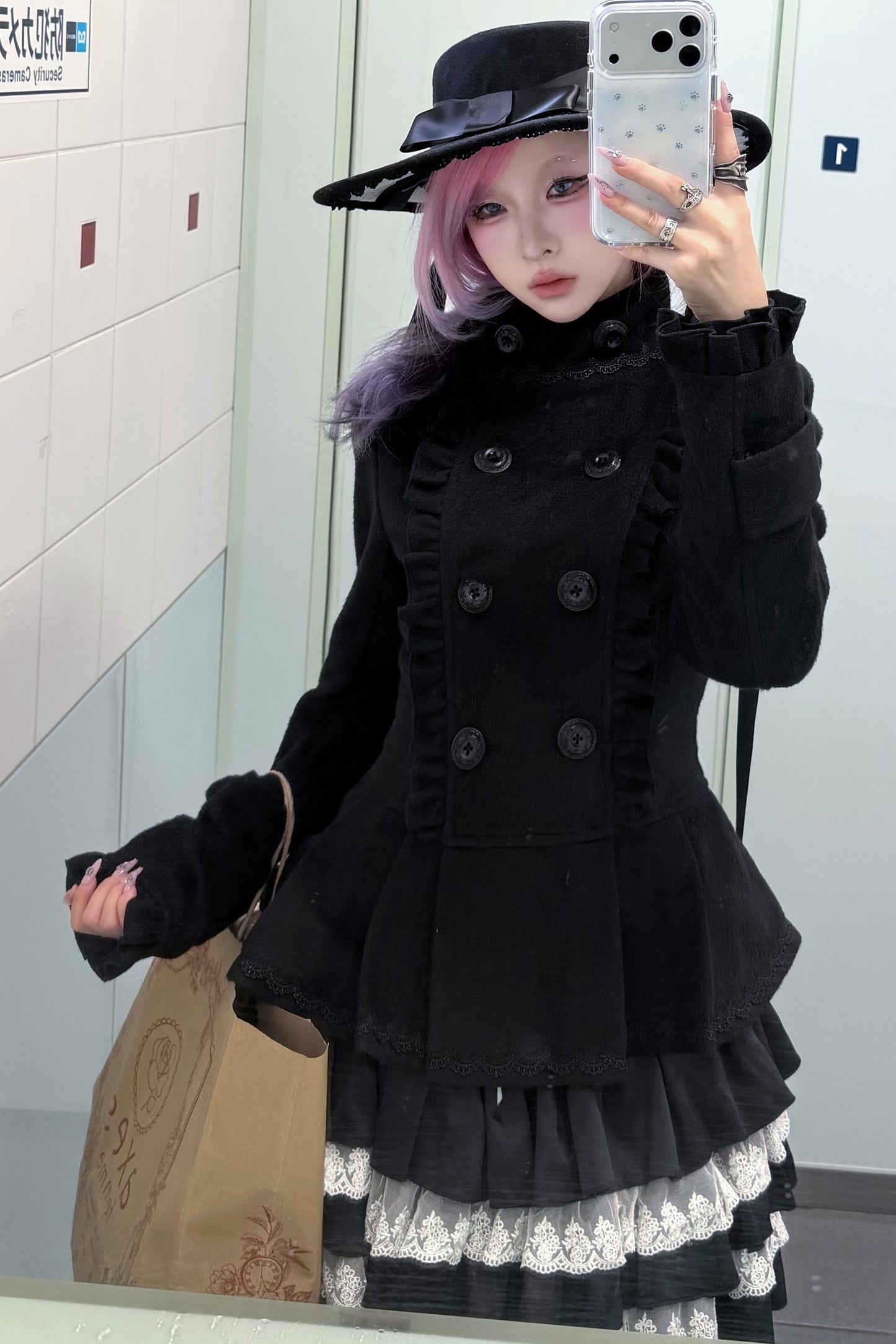 Detachable Bow Woolen Coat and Dress Set