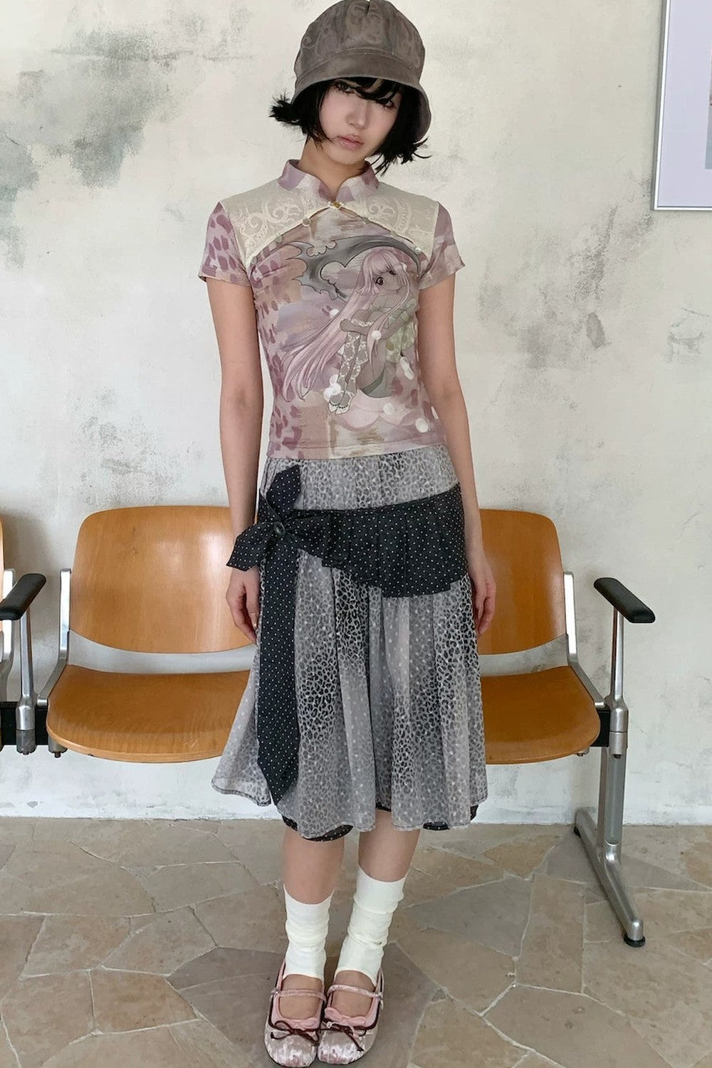 Leopard Floral Tie-Neck Midi Skirt