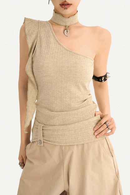 Retro Asymmetrical One-Shoulder Top