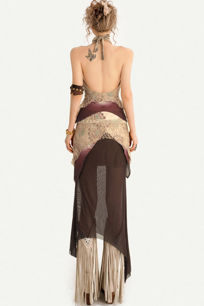 Bohemian Halter Vest And Layered Lace Maxi Set-Up