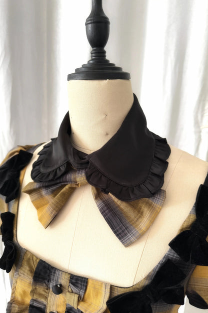 Yellow Plaid Puff Sleeve Dress Set-Up