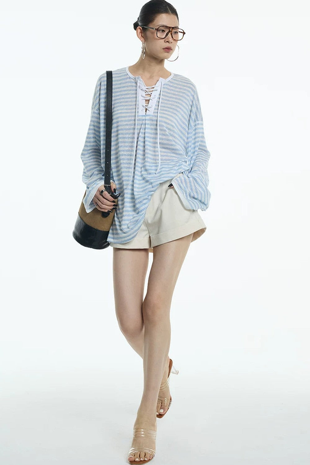 Navy Blue Tie-Neck Lyocell Top