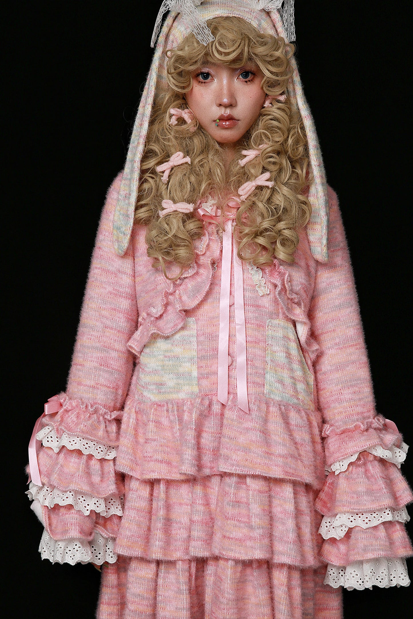 Pink Lolita Ruffle Knit Coat