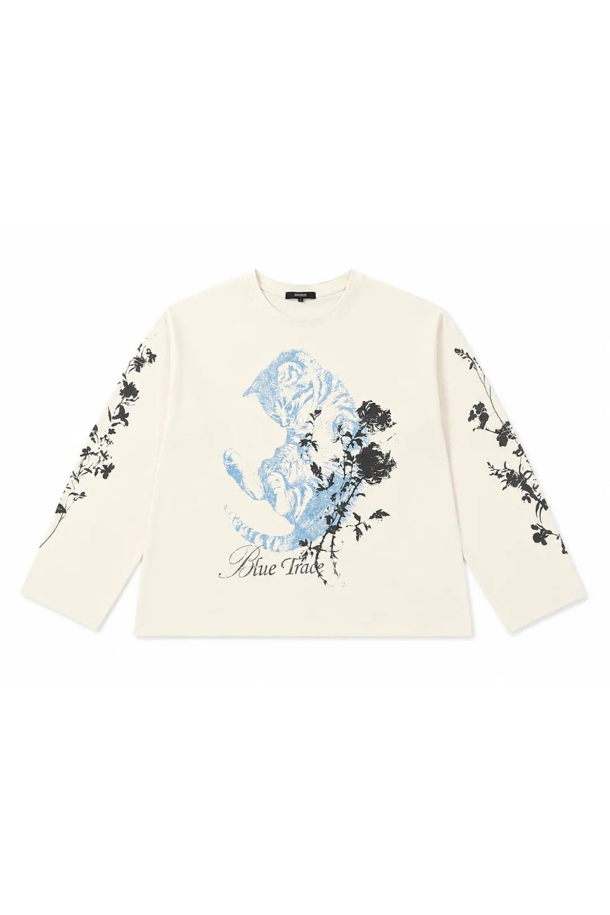 Distressed Cat Floral Long-Sleeve T-Shirt