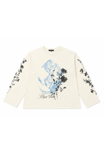 Distressed Cat Floral Long-Sleeve T-Shirt
