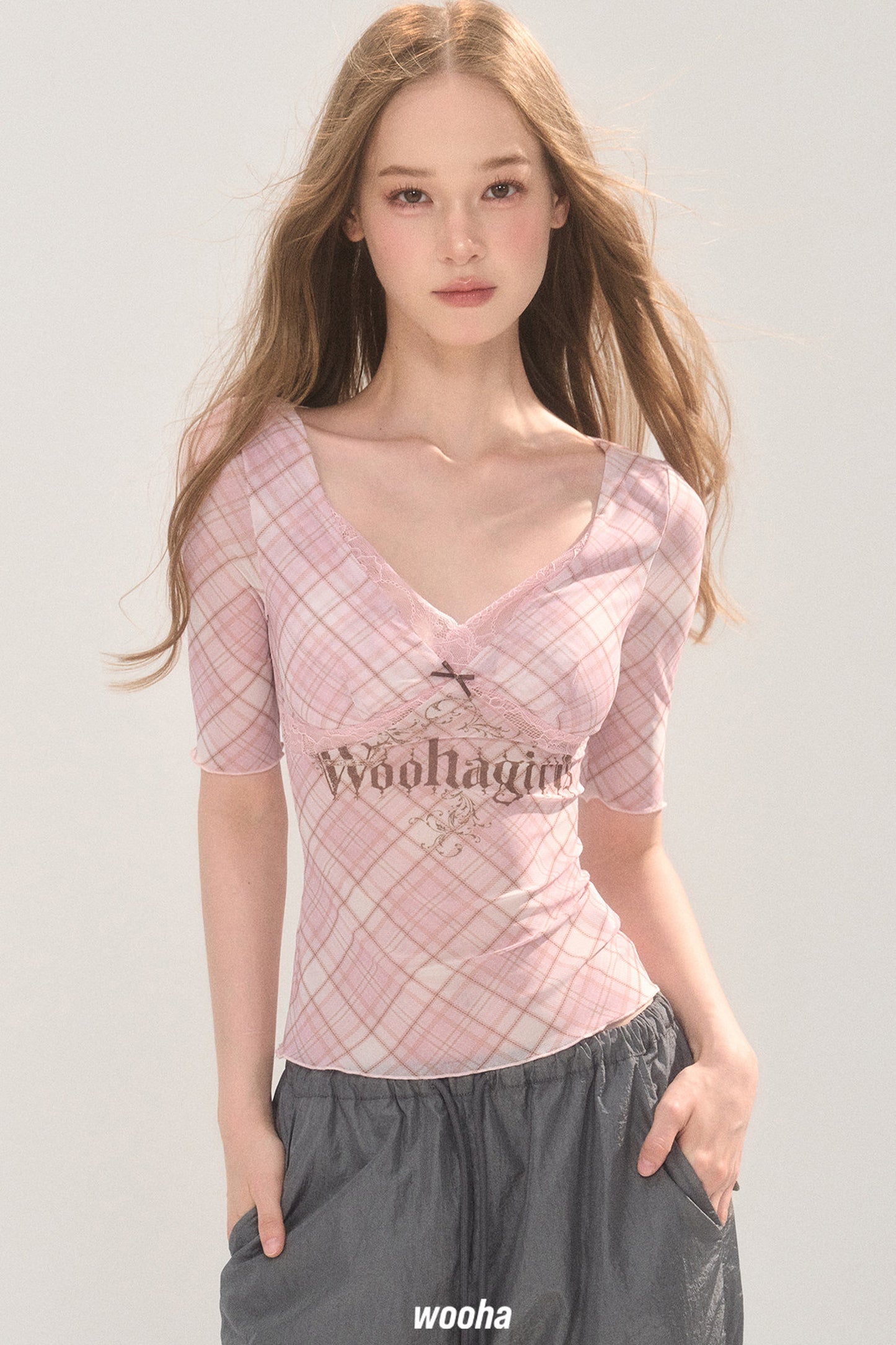 Plaid Mesh Chest Pad Top