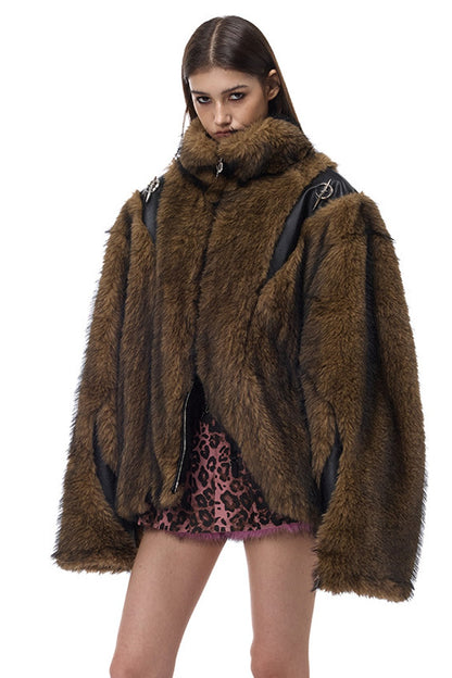 Y2K Leather Spliced Fur Jacket