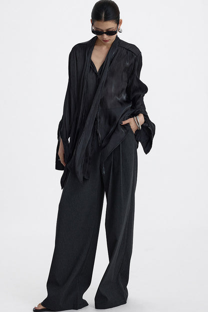 Pleated Tie Neck Shirt