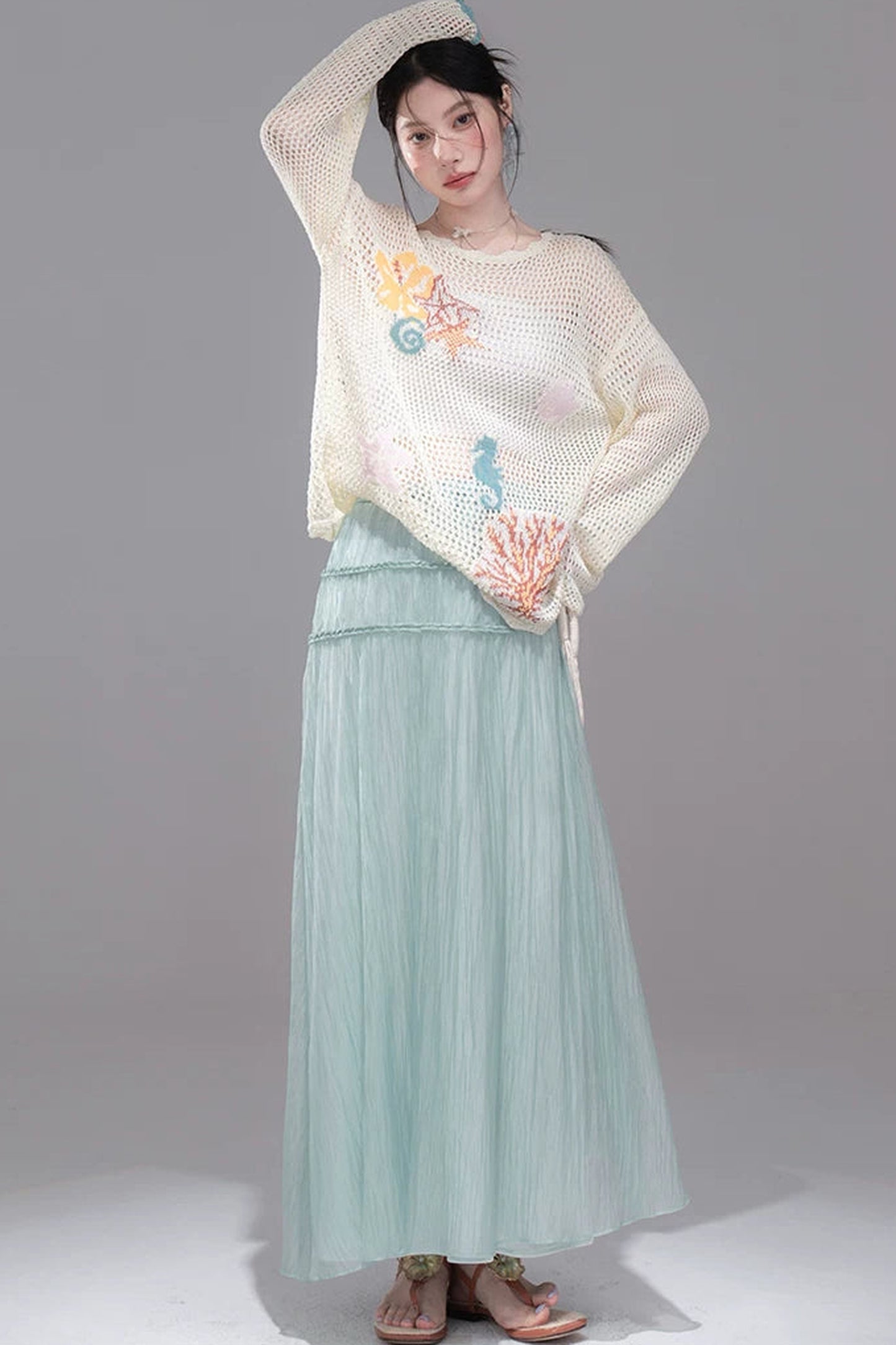 Color Clash Jacquard Knit Blouse