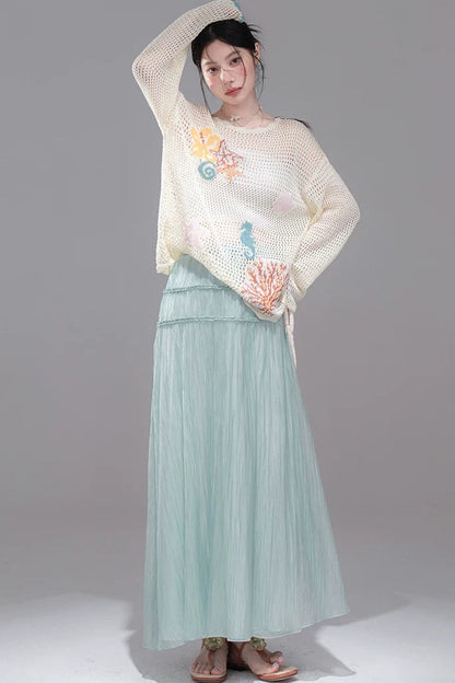 Color Clash Jacquard Knit Blouse