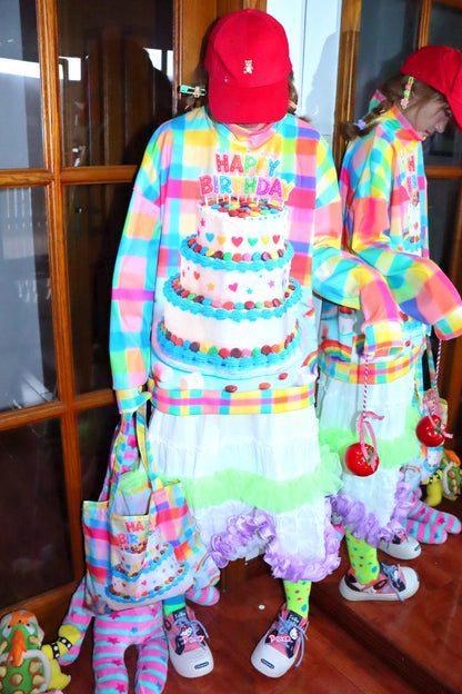 Happy Birthday Plaid Long-Sleeved Pullover Sweatshirt