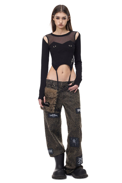Leopard Print Rock Patch Pants