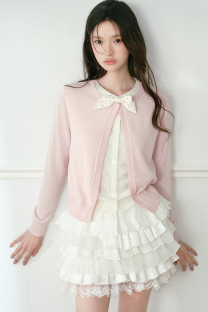Polka Dot Bow Knit Cardigan