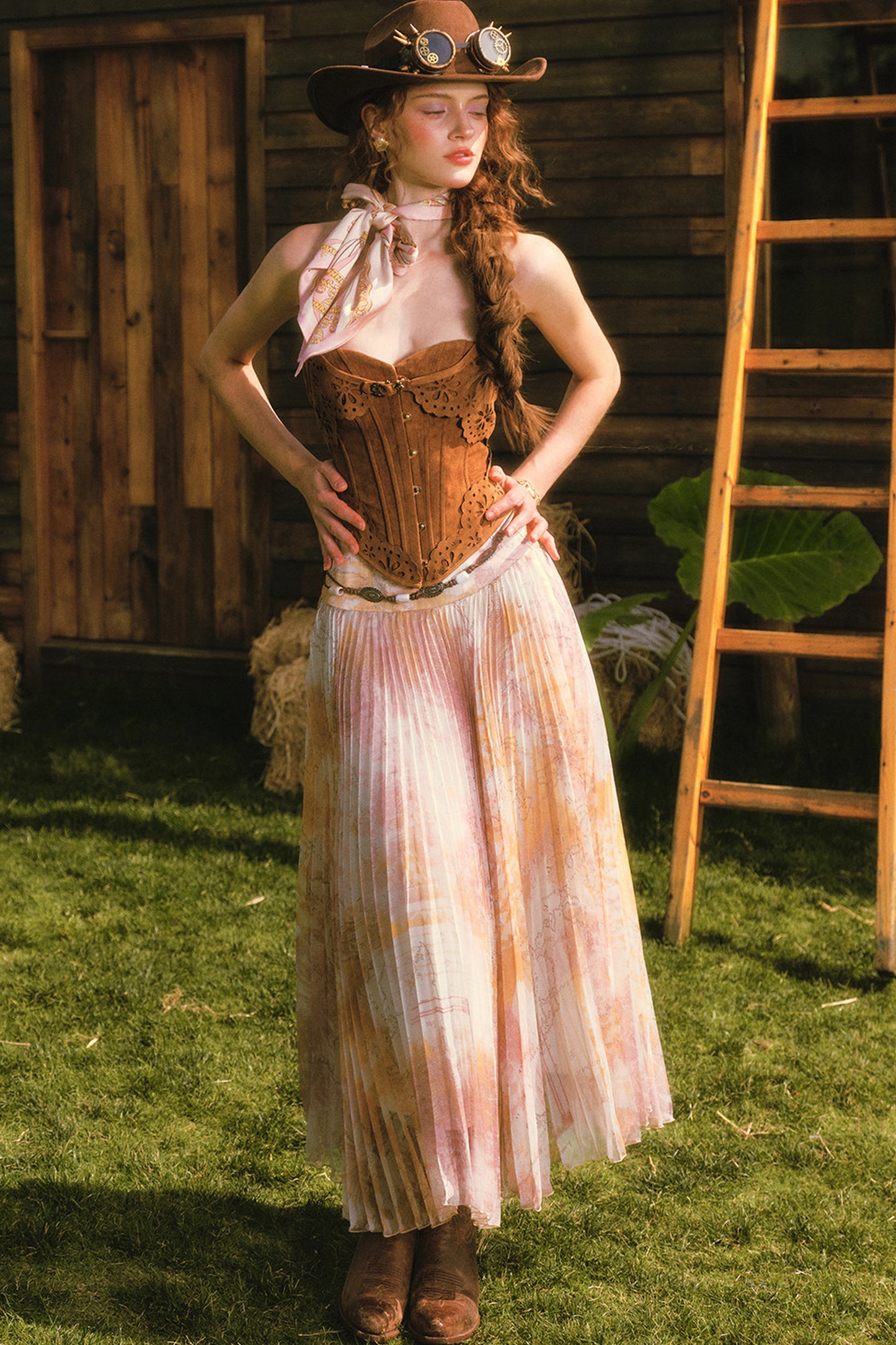 Custom High Drape Printed Pleated Skirt
