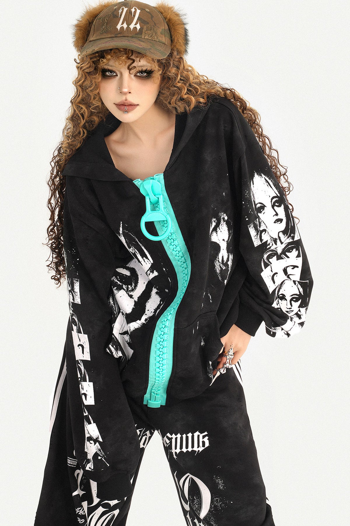Loose Zip Hoodie Jacket and Sweatpants Set-Up