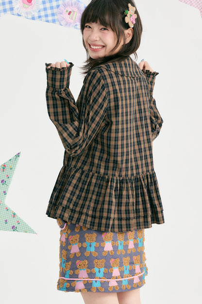 Brown Plaid Doll Collar Cotton Shirt