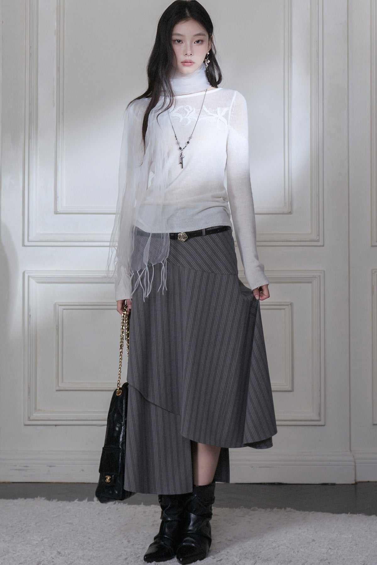 See-Through Lace Patchwork Knit Top