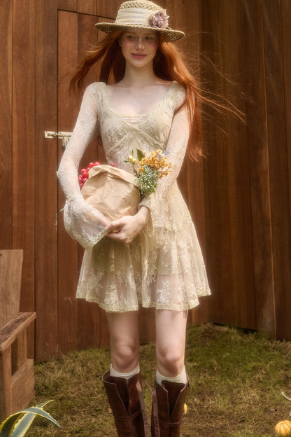 3D Vine Relief Cotton Lace Dress